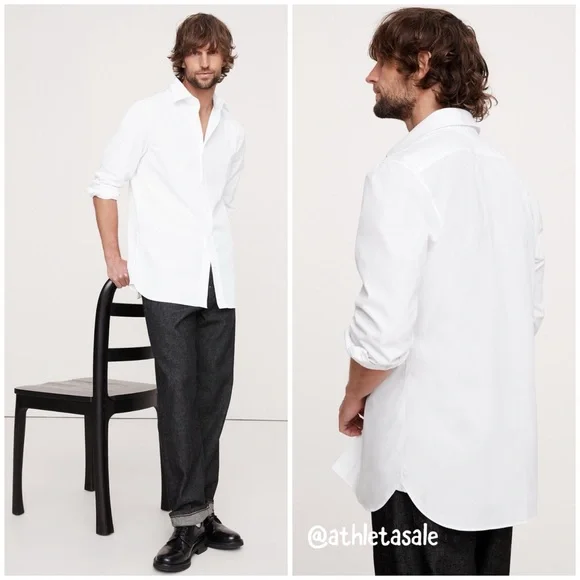 NWT Banana Republic Standard-Fit Premium Cotton Poplin Dress Shirt | White